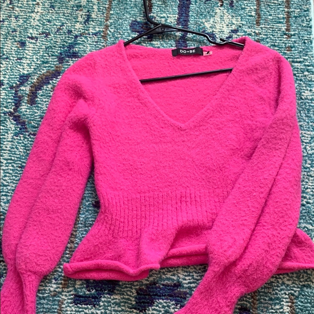 DO+BE Pink V-Neck Sweater with Peplum Waist